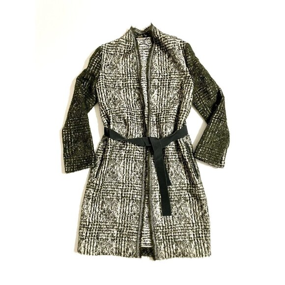 Piazza Sempione Women's Coat Green Wool Belted Open Front SZ 38 EU $750 NWT